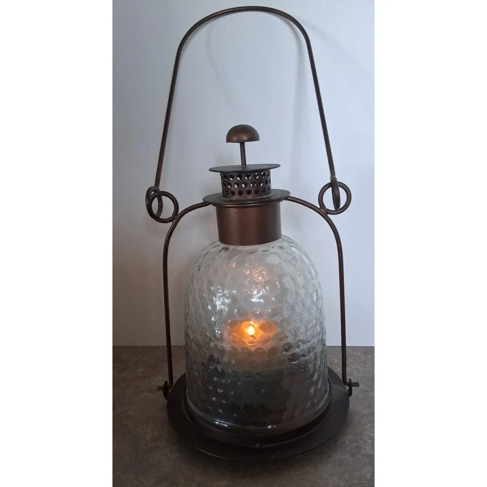 Glass Brass Steel Deck Light Lamp with Candle and Hanger attached to Outside Lmp